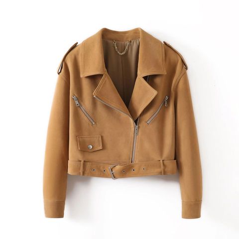 4162 Women's Fashion Genuine Leather Suede Sheepskin Jacket Casual Winter Coat with Zipper Breathable Outerwear for Ladies
