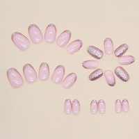 Ongles ovales à paillettes, pointe rose, French Nude, ongles à presser, fabriqués à la machine en ABS, 24 pièces, ongles ovales de longueur moyenne pour femmes