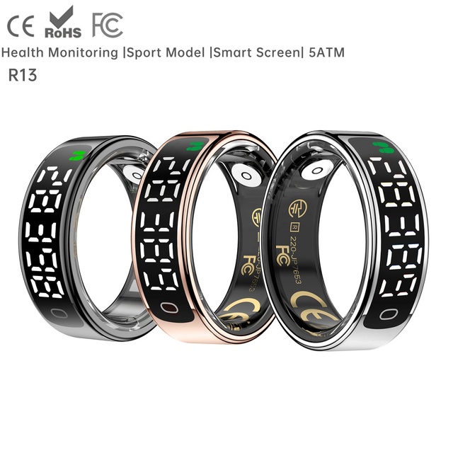 2026 NEW R13 Smart Ring Stainless Steel 5ATM Waterproof Health Monitor with Sleep Tracking Charging Case Android App Control