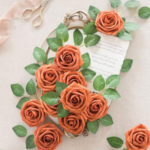 Flores Artificiales, Juego <span class=keywords><strong>de</strong></span> Cajas <span class=keywords><strong>de</strong></span> Flores Color Naranja Quemado, 25 Piezas <span class=keywords><strong>de</strong></span> Rosas Realistas con Tallo para Centros <span class=keywords><strong>de</strong></span> Mesa <span class=keywords><strong>de</strong></span> Boda <span class=keywords><strong>y</strong></span> Decoraciones <span class=keywords><strong>de</strong></span> Mesa - Product Image 5
