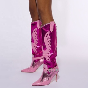 Botas Largas de Tacón Alto y Fino Estilo Vaquero con Punta Puntiaguda para Mujer, Botines Vaqueros Altos hasta la Rodilla - Product Image 2