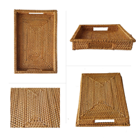 Plateaux en rotin faits à la main avec poignées, paniers de rangement rectangulaires multi-usages tissés à la main, ensemble de 3 paniers en rotin naturel de tailles différentes
