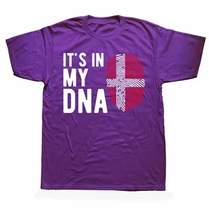 사용자 정의 로고 남성 십대 상의 그것은 내 DNA 덴마크 플래그 프린트 티셔츠 면 스트리트웨어 반소매 빠른 건조 남성 스포츠 상의