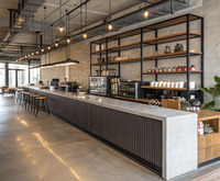 Comptoir de bar en bois moderne personnalisé pour boîte de nuit avec éclairage LED, table centrale, comptoir de service commercial pour buffet