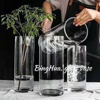 Vase en cristal transparent de forme cylindrique haut de gamme, design contemporain, fabrication artisanale, vente en gros, vase pour la maison