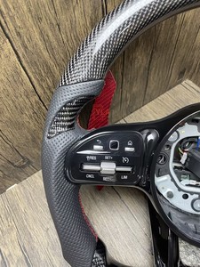 Volante Deportivo de Fibra de Carbono Roja con Base Plana, Compatible con Mercedes-Benz <span class=keywords><strong>AMG</strong></span> <span class=keywords><strong>GT</strong></span> <span class=keywords><strong>63s</strong></span> W205 W166 W177 W204 W217 W222 C63 E63 S63 - Product Image 4