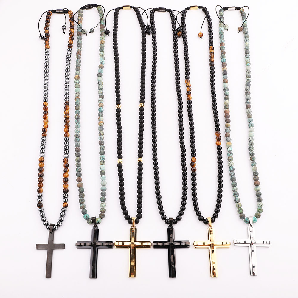 Stainless Steel Cross Rosary Bracelet & Necklace Set - Men & Women, Silver & Gold