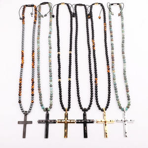 <span class=keywords><strong>Collana</strong></span> <span class=keywords><strong>Rosario</strong></span> con Croce Regolabile, Lunga <span class=keywords><strong>Collana</strong></span> di Gesù con Perline, Alta Qualità in Onice Opaco e Occhio di Tigre, Collane da <span class=keywords><strong>Uomo</strong></span> in Acciaio Inossidabile - Product Image 2