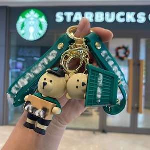 Llavero de Plástico Creativo 3D de PVC con Diseño de Oso de Café y Taza de <span class=keywords><strong>Boba</strong></span>, Colgante para Mochila, Llaves de Coche, Regalo para Parejas - Product Image 2