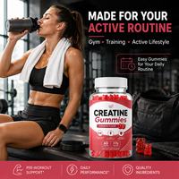 Gomitas de Creatina 3g por Porción Sabor Frambuesa Pre-Entrenamiento Crecimiento Muscular Energía Resistencia Suplemento en Gomitas 60 Unidades