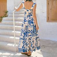 Nouvelle robe d'été en mousseline de soie à volants personnalisée à la mode Col carré Imprimé floral Sexy Robe de plage de vacances pour femmes