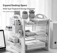 Étagère de rangement de bureau autoportante à 3 niveaux en panneau perforé de qualité supérieure pour fournitures de bureau, produits de soin et petits articles ménagers