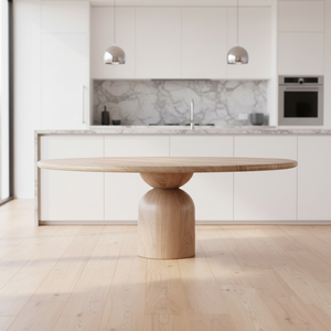 Perabot Ruang Makan Modern Nordik Meja Makan Bundar Bell Meja Kayu - Product Image 1