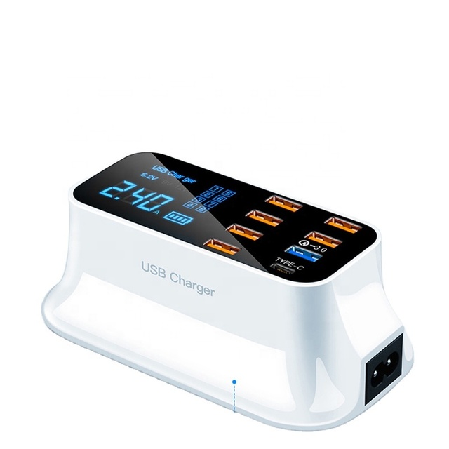 6 Port LED Display 40W USB Charging Hub QC3.0 Type-C Fast Charging Wall AC Power Adapter CE/FCC Certified Home Travel Charger