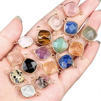 Pierre d'agate de cristal naturel, section carrée, connecteur, accessoires de bijoux DIY, pendentif à double trou avec polissage