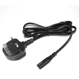 Línea Iec320 60320, 2 pines, C7, hembra, Figura 8 Iec, Cable de extensión negro, fusible, ASTA-BEAB, enchufe de Reino Unido, Cable de alimentación