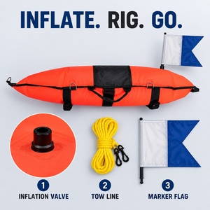 Flotteur de bouée de torpille en nylon de chasse sous-marine avec <span class=keywords><strong>gonfleur</strong></span> oral et drapeau de plongée, anneaux en D en acier inoxydable, bouée de pêche sous-marine haute visibilité - Product Image 1