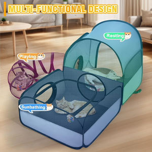 Corral para Gatos 3 en 1 con Túnel, Corral para Mascotas con Laterales Suaves y Transpirables, Carpa Portátil para Animales Pequeños, para Perros y Gatos - Product Image 5