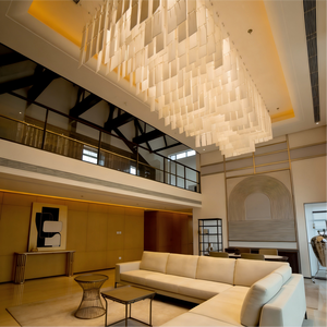 Custom Modern Flowing White Panel Stainless Steel LED Chandelier Linear Pendant <strong>Light</strong> Dimmable Hotel Restaurant Ceiling Lighting - Product Image 1