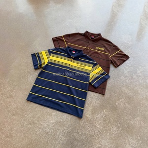 Factory Custom T Shirt Casual Oversized Baggy 100% Cotton T-Shirt Striped Design Men <b>Polo</b> Shirts Short Sleeve Wholesale - Product Image 1