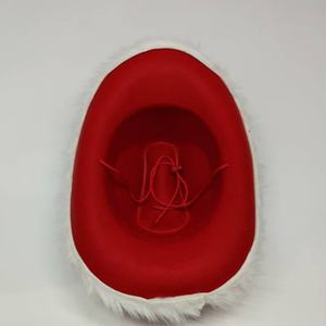 Chapeau de cowboy en velours rouge de style occidental pour Noël, costume de Père Noël avec bordure pour les fêtes et festivals - Product Image 6