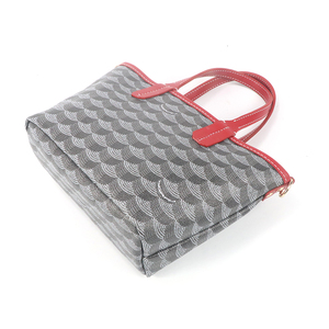 Bolso Tote Mini Personalizado con Estampado Geométrico Vintage para Mujer, Bolso de Mano con Ribete de Cuero Rojo - Product Image 4
