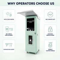 Distributeur d'eau en libre-service, eau potable chaude et froide purifiée, paiement par carte QR et pièces, auvent anti-pluie
