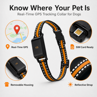 Rastreador GPS para Perros, Collar con Ubicación en Tiempo Real, Rastreador de Perros con Tarjeta SIM y Carcasa Extraíble, Correa Reflectante Ajustable