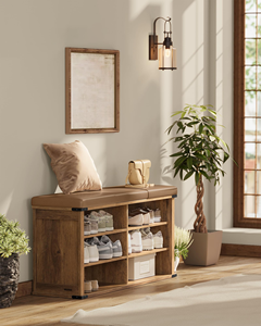 Banc de rangement pour chaussures en bois SENYU avec siège rembourré, étagère à 6 niveaux pour entrée, design moderne - Product Image 2