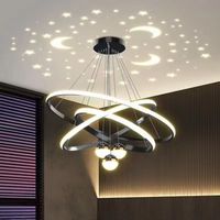 Lustres LED modernes de luxe européens en fer 85-265V, 3 anneaux 20/40/60cm + 3 ampoules, effet lune et étoiles, suspension pour salle à manger, maison