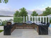 Ensemble de cuisine extérieure modulaire de qualité commerciale Dorene, robuste, avec barbecue au gaz, four à pizza, plaque de cuisson, évier profond, portes d'armoires