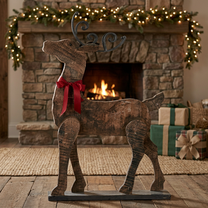 Figurine de renne en bois faite à la main, décoration de Noël rustique, sculpture animale, support au sol, pièce unique, décoration de salon - Product Image 4