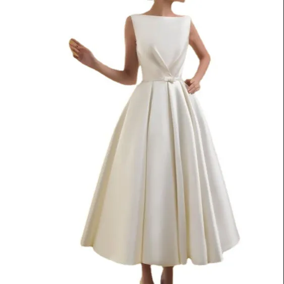Z004 плюс размер женские платья; Выходная одежда без рукавов в сплошном цвете, платье миди