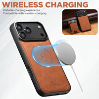 SUTENI untuk iPhone 18 Pro Max Casing Ponsel Pengisi Daya Nirkabel Magnetik Pita Elastis Tempat Kartu Penyangga Kulit Imitasi 17 16 Plus 15 14 13