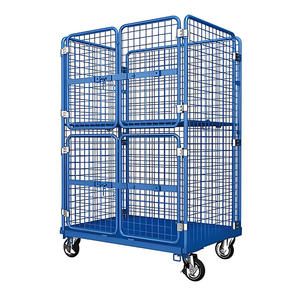 Chariot industriel personnalisable en acier PU à quatre roues Conteneur de stockage pliable et pliable OEM pour chariots à main pour entrepôt - Product Image 1