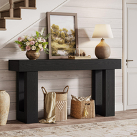 Table console moderne de luxe en bois massif noir avec cadre en tréteaux creux, profondeur réduite, meubles de salon
