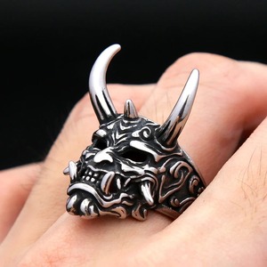 yunnique Viking <b>Titanium</b> Steel Men's <b>Ring</b> Mask Skeleton Design Geometric Shape Gift Jewelry - Product Image 2