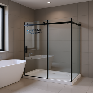 Puerta de ducha corrediza sin marco, vidrio templado de 5/16 pulgadas de grosor, diseño minimalista rectangular, mampara de ducha - Product Image 2