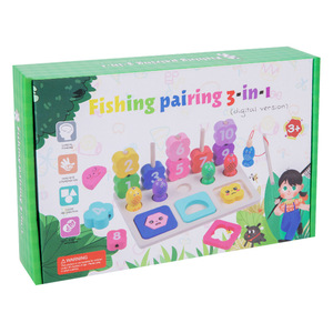 Bloque de pesca Montessori tres en uno, juguete educativo de madera para edades tempranas con número de forma y combinación de pesca con animales - Product Image 3