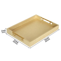 Plateau de service de luxe en cuir PU doré avec poignées en métal doré, plateau décoratif pour table basse, ottoman, décoration intérieure
