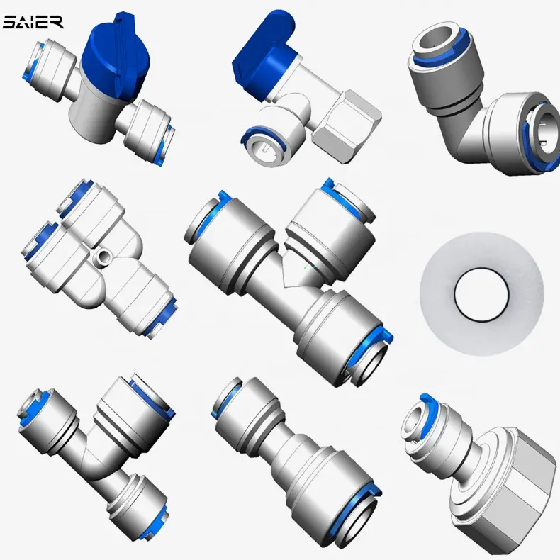 Perlengkapan plastik 1/4 inci, adaptor sistem Ro, sambungan pipa Fitting, pemurni air, pipa plastik pas