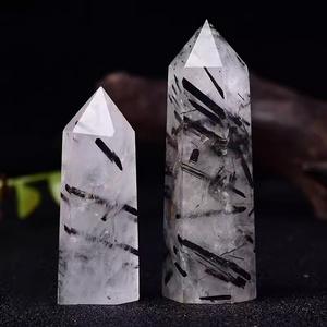 Natuurlijke Zwarte Ruatiled Kwarts Ruwe Steen Gepolijst Punt Kristallen Kolom Milieuvriendelijke Mascotte Home Office Decoratie - Product Image 4