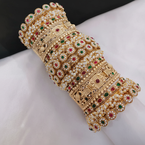 Openable <b>Bangles</b> <b>Set</b> 10573839-Gold Plated Pota Stone and Pearls Elegant Pearl Bracelets & <b>Bangles</b> - Product Image 2