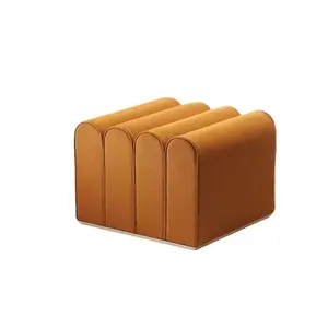 2023 new modern orange square fabric stool design High-density sponge filling chair shoe stool living room furniture sofa chairs