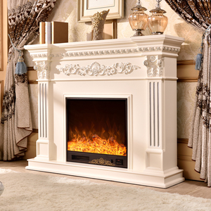 <span class=keywords><strong>Console</strong></span> de chauffage intérieure élégante blanche avec accents dorés et flamme LED réaliste, foyer électrique européen autoportant - Product Image 6