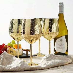 Copa de Vino de Acero Inoxidable 18/8 de 18 oz, Resistente a los Golpes, con Tallo Metálico Dorado, Copa Brillante para Beber, Ideal para Bares, Fiestas, Bodas y Restaurantes - Product Image 1