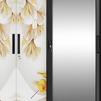 Armoire en acier à 3 portes coulissantes avec miroir, imprimé feuille de Ginkgo dorée, rangement pour chambre à coucher