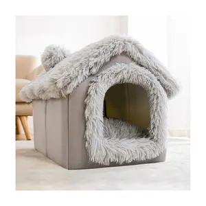 क्वीनियो लक्ज़री पालतू बिस्तर, कुत्ते और बिल्ली के लिए नॉन-स्लिप बॉटम पेट केव बेड के साथ आलीशान पालतू घर
