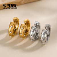 Серьги-кольца из нержавеющей стали 316L с позолотой 18K, классические, универсальные, с инкрустацией цирконами, геометрический дизайн, для женщин