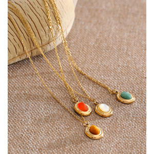 JINYOU 2142 Collar de <span class=keywords><strong>Cadena</strong></span> Fina de Acero Inoxidable con Colgante Ovalado de Piedra Natural Ojo de Tigre para Venta al por Mayor - Product Image 4